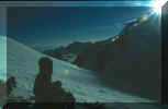 Lev du soleil sur l'aiguille du Midi. Il est 5h00 du Mat aprs 3h00 de monte dans le froid  environ  -15C